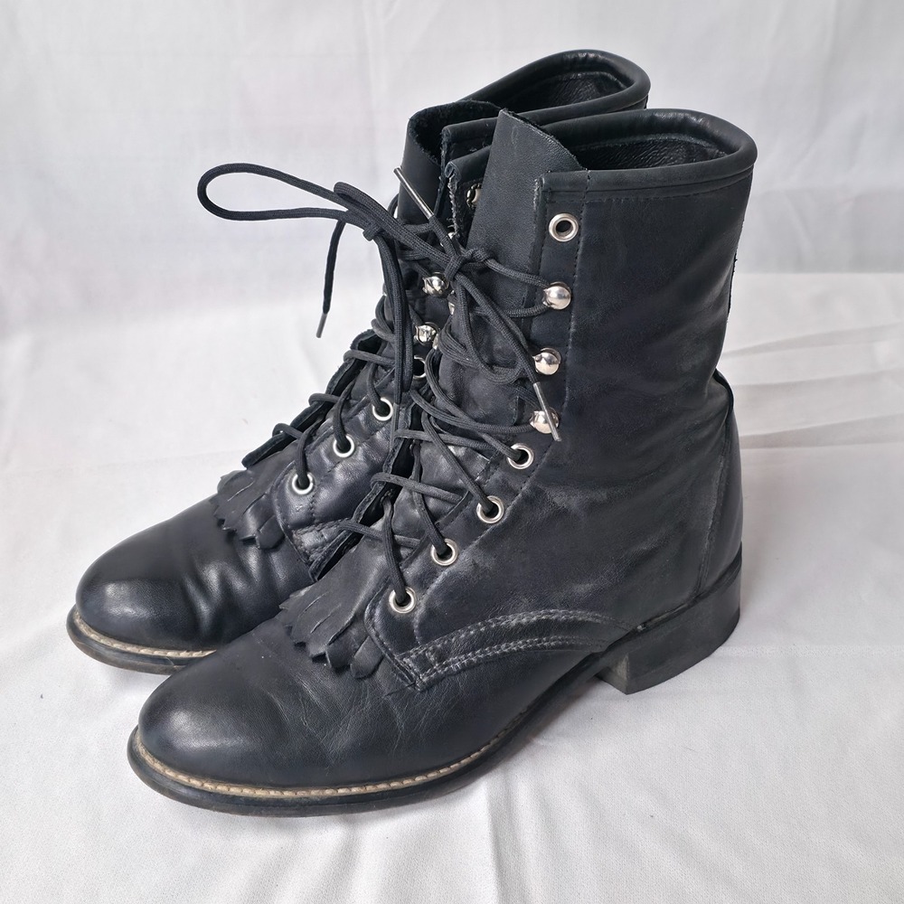 Vintage Laredo 864406 Women's Black Leather Lace Up Kiltie Boots Size 6.5M